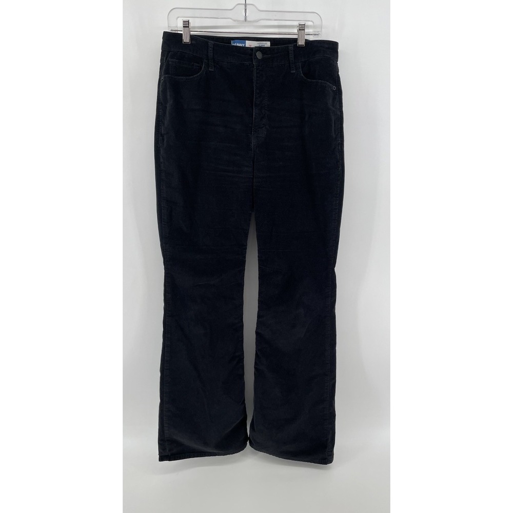Old Navy Crushed Velvet Pants Women's 12 Black Higher High Rise‎ Flare Western